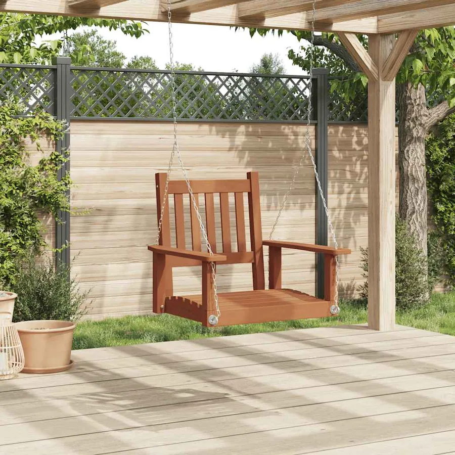 Chaise balançoire de jardin chaînes en métal bois massif sapin - 3