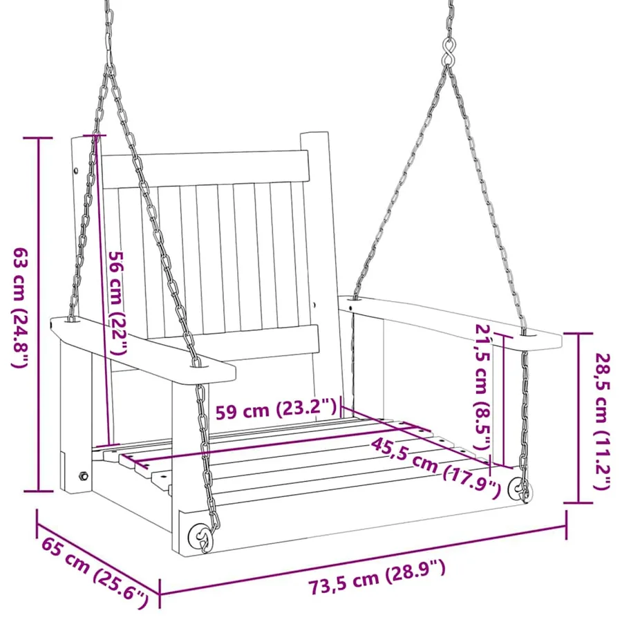 Chaise balançoire de jardin chaînes en métal bois massif sapin - 8