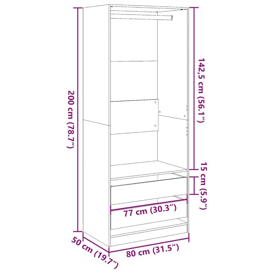 Garde-robe chêne sonoma 80x50x200 cm bois d'ingénierie - 10