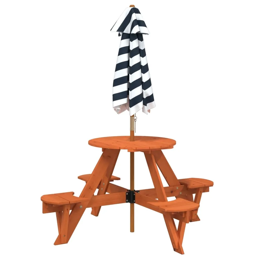 Table de pique-nique pour 4 enfants avec parasol rond sapin - 6