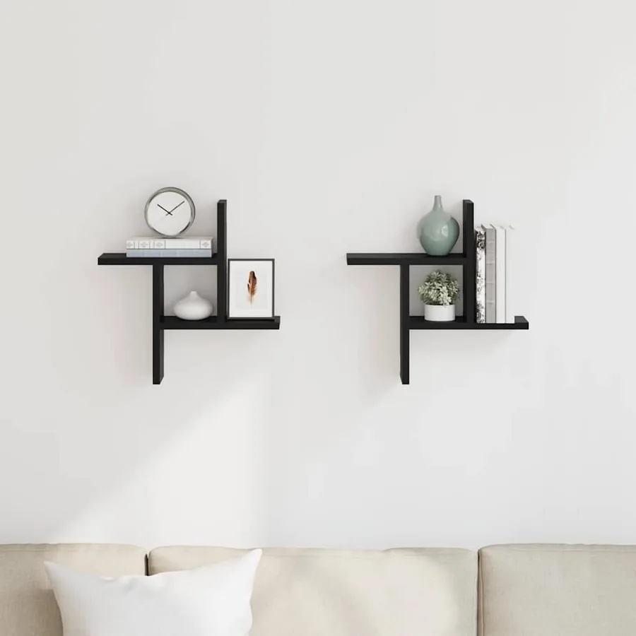 Étagères murales 2 pcs noir 38x12x38 cm bois d'ingénierie - 3