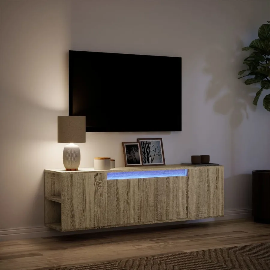 Meuble TV mural avec lumières LED chêne sonoma 135x31x39,5 cm - 5