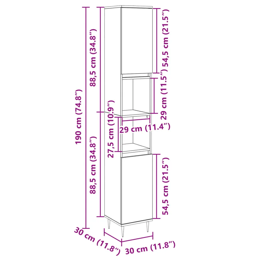 Armoire salle de bain chêne sonoma 30x30x190 cm - 10