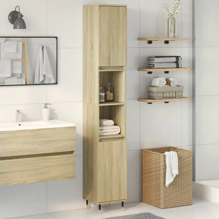 Armoire salle de bain chêne sonoma 30x30x190 cm - 3