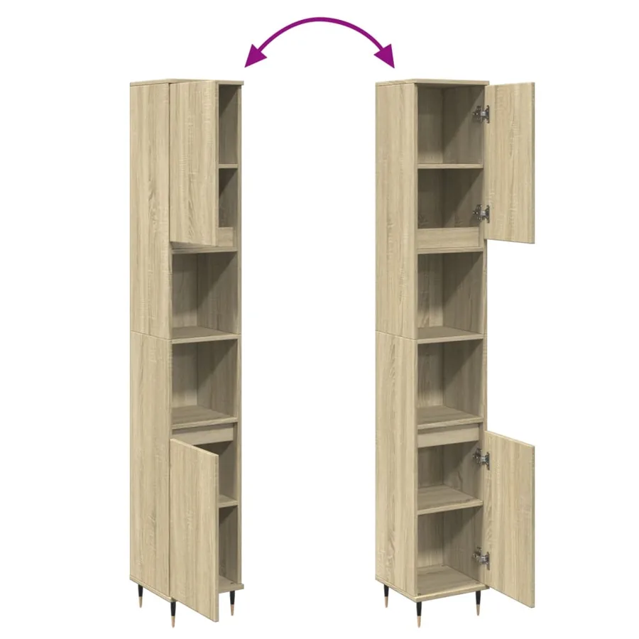 Armoire salle de bain chêne sonoma 30x30x190 cm - 7