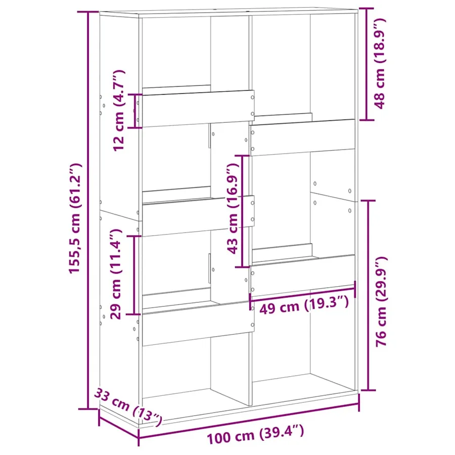Cloison de séparation gris béton 100x33x155,5cm bois ingénierie - 9