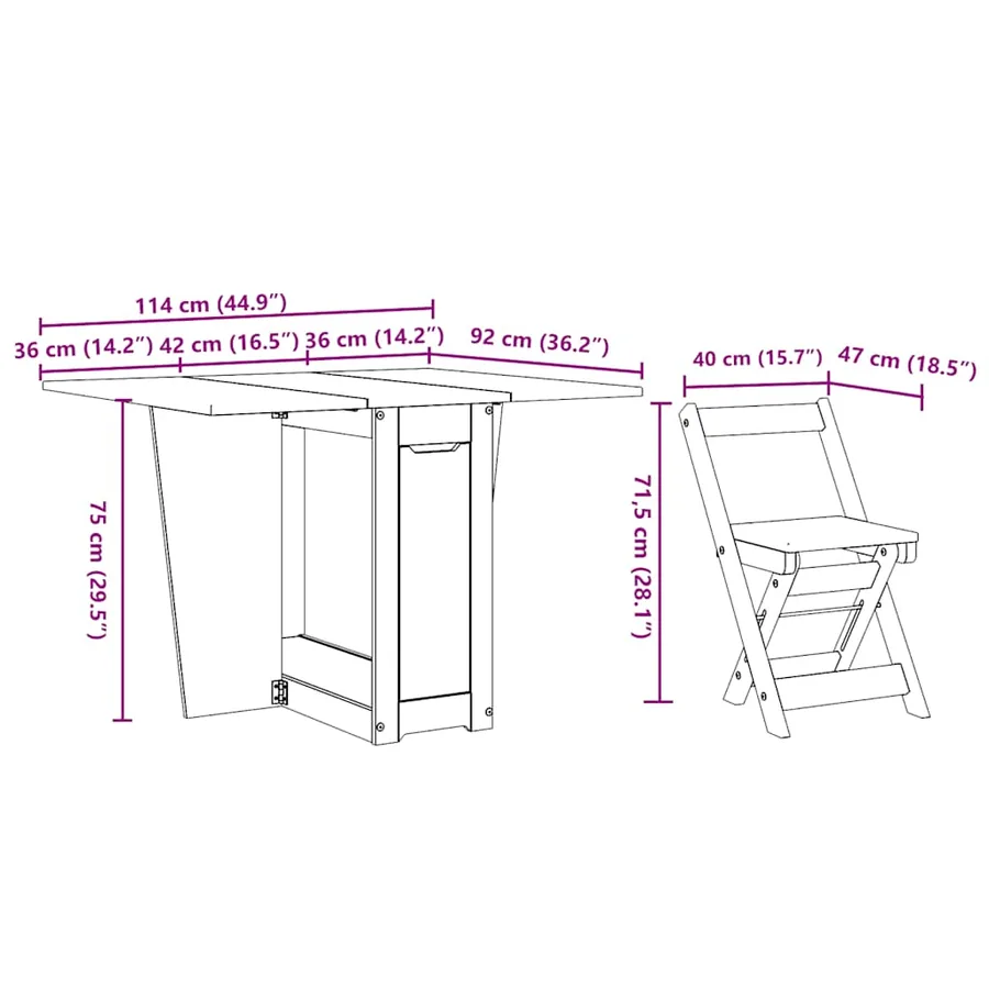 Ensemble à manger papillon 5 pcs Corona pliable gris bois pin - 14