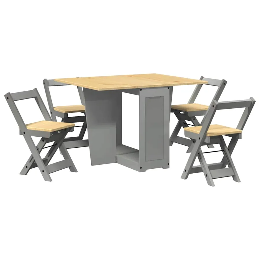 Ensemble à manger papillon 5 pcs Corona pliable gris bois pin - 2