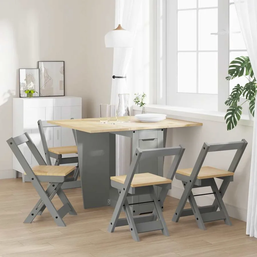 Ensemble à manger papillon 5 pcs Corona pliable gris bois pin - 3