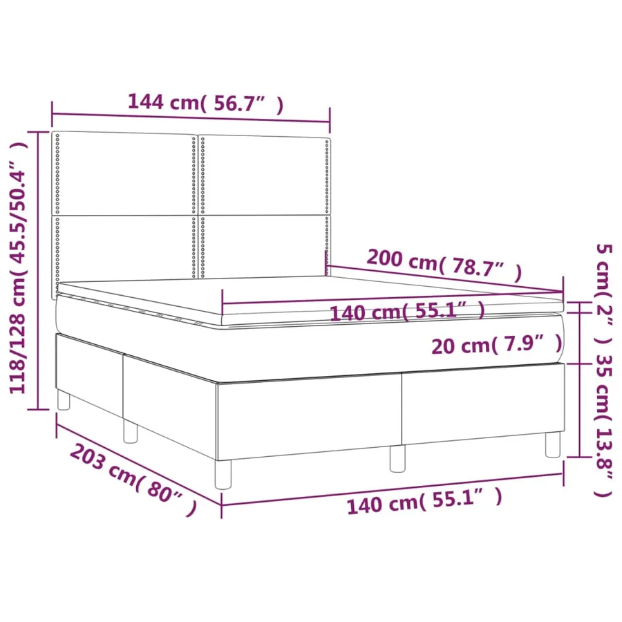 Sommier à lattes de lit avec matelas Gris foncé 140x200cm Tissu - 6