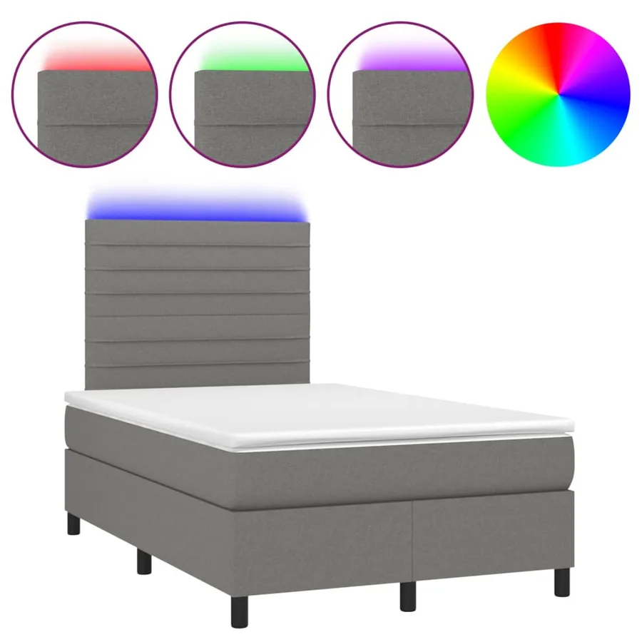 Sommier à lattes de lit et matelas et LED Gris foncé 120x200 cm - 2