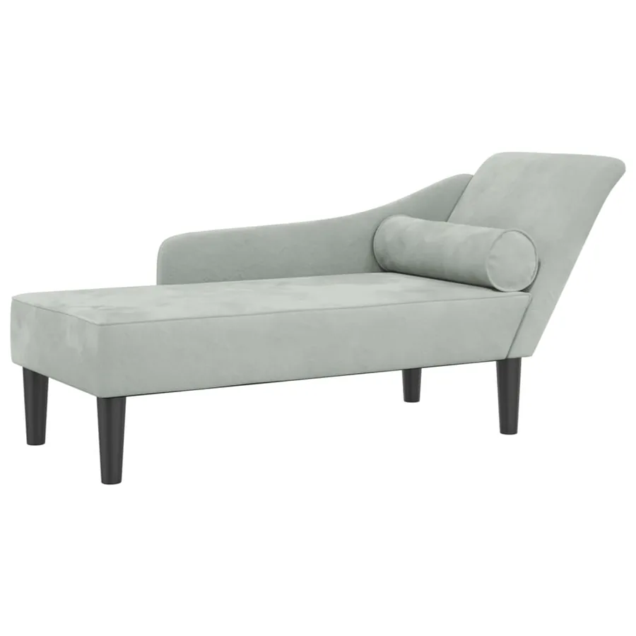 Chaise longue avec coussins gris clair velours - 2