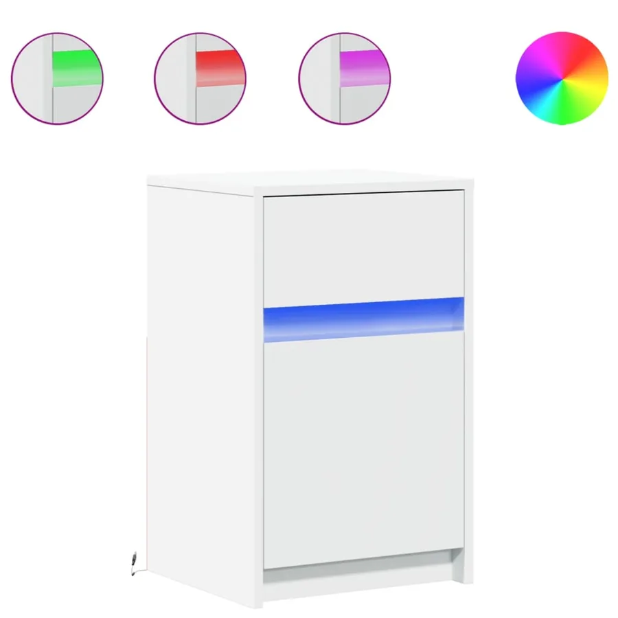 Armoire de chevet avec lumières LED blanc bois d'ingénierie - 2