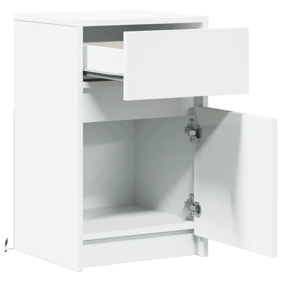 Armoire de chevet avec lumières LED blanc bois d'ingénierie - 9