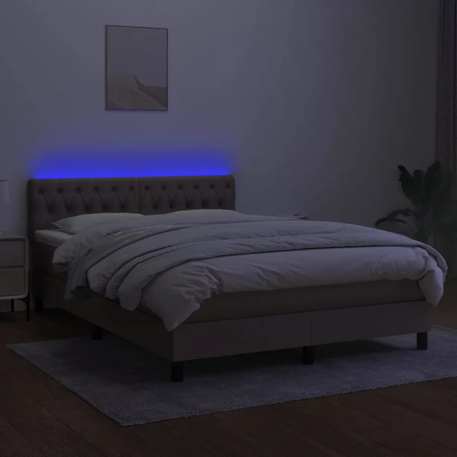 Sommier à lattes de lit avec matelas LED Taupe 140x200 cm Tissu - 4