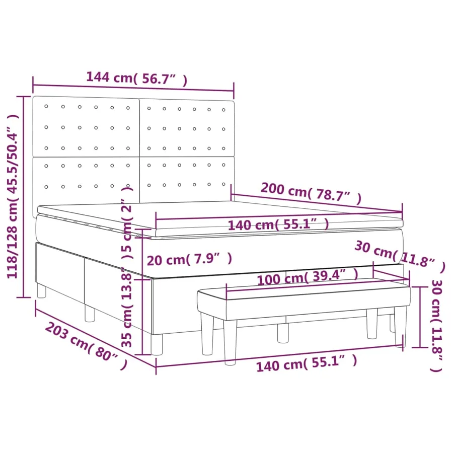 Sommier à lattes de lit avec matelas Gris foncé 140x200cm Tissu - 8