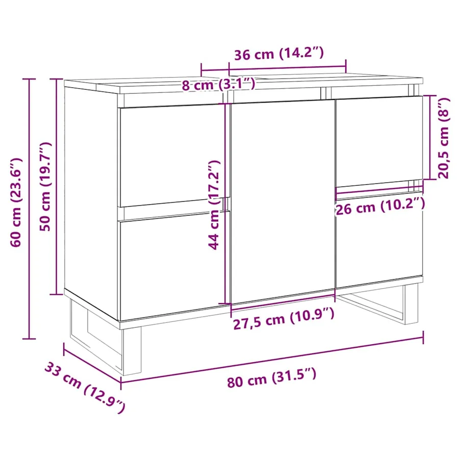 Armoire salle de bain chêne sonoma 80x33x60cm bois d'ingénierie - 10