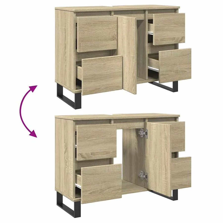 Armoire salle de bain chêne sonoma 80x33x60cm bois d'ingénierie - 7