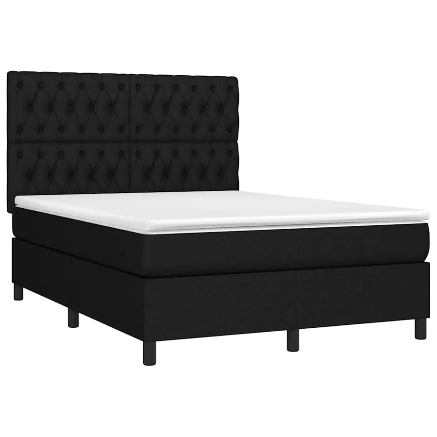 Sommier à lattes de lit et matelas et LED Noir 140x200 cm Tissu - 3
