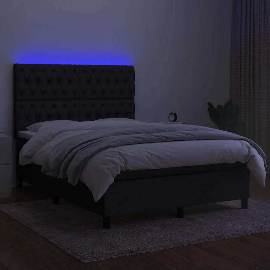 Sommier à lattes de lit et matelas et LED Noir 140x200 cm Tissu - 4
