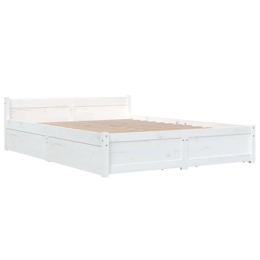 Cadre de lit sans matelas avec tiroirs blanc - 4