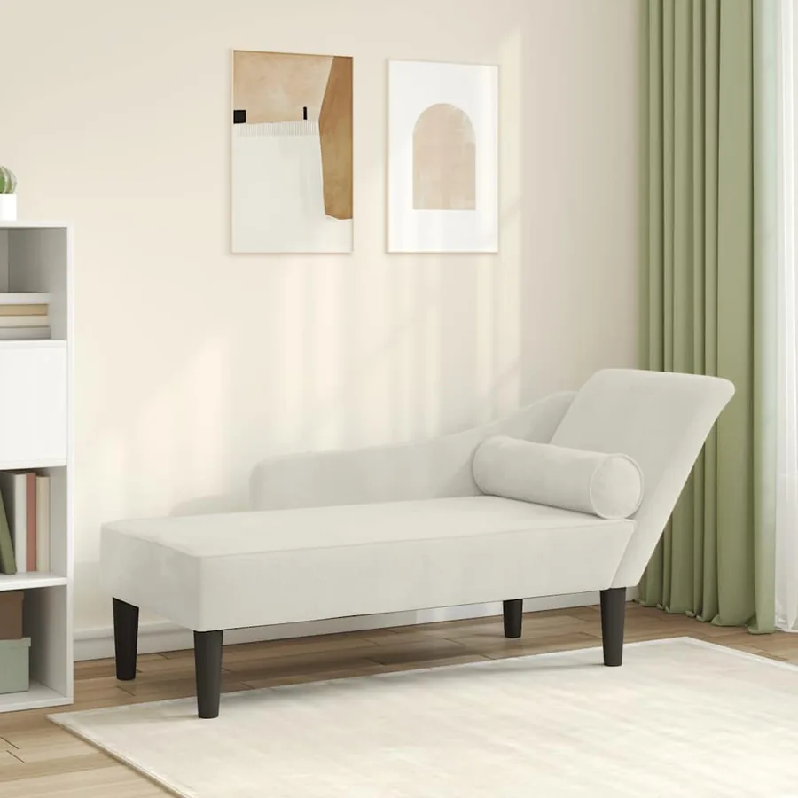 Chaise longue avec coussins crème velours