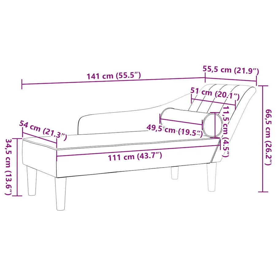 Chaise longue avec coussins crème velours - 8