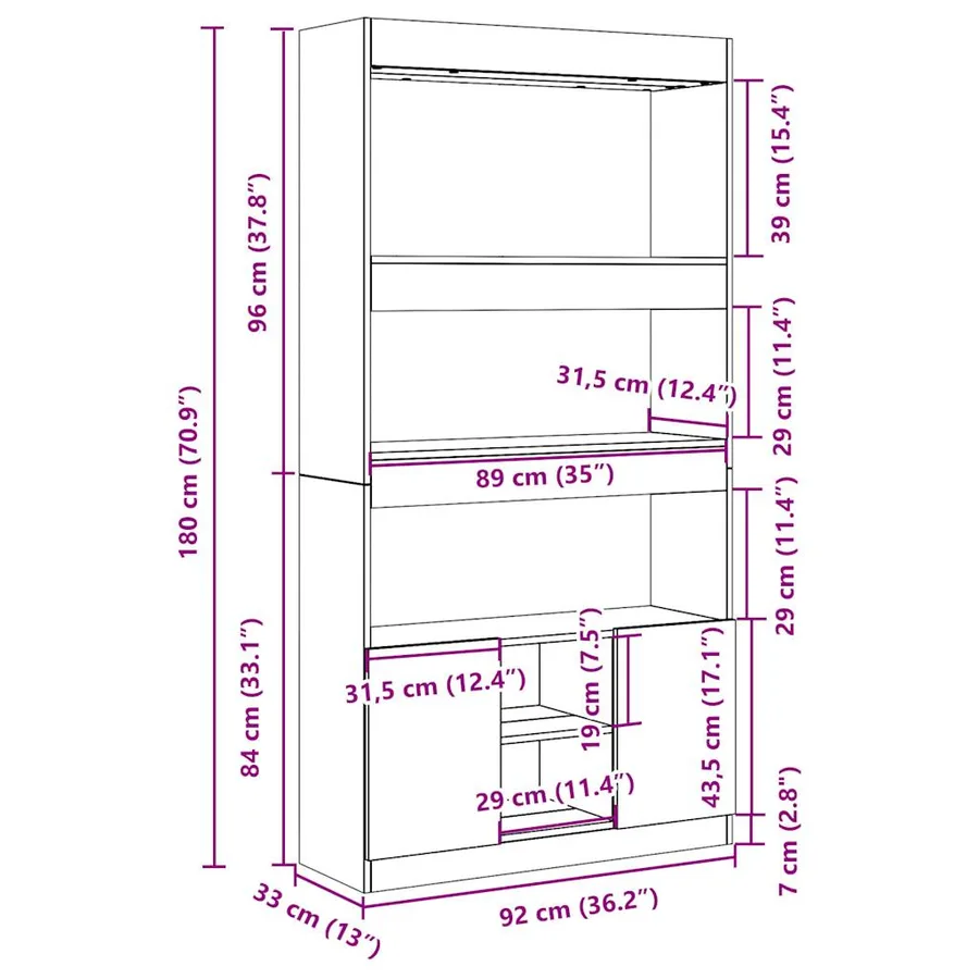 Buffet haut gris béton 92x33x180 cm bois d'ingénierie - 12