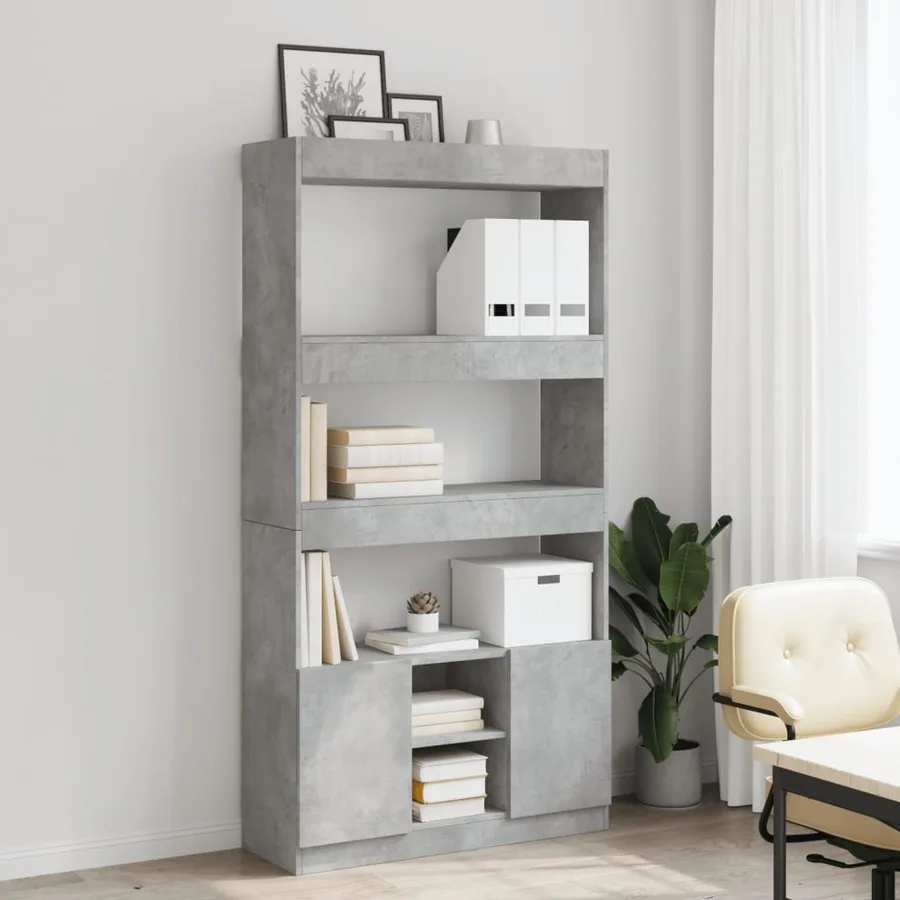 Buffet haut gris béton 92x33x180 cm bois d'ingénierie - 3