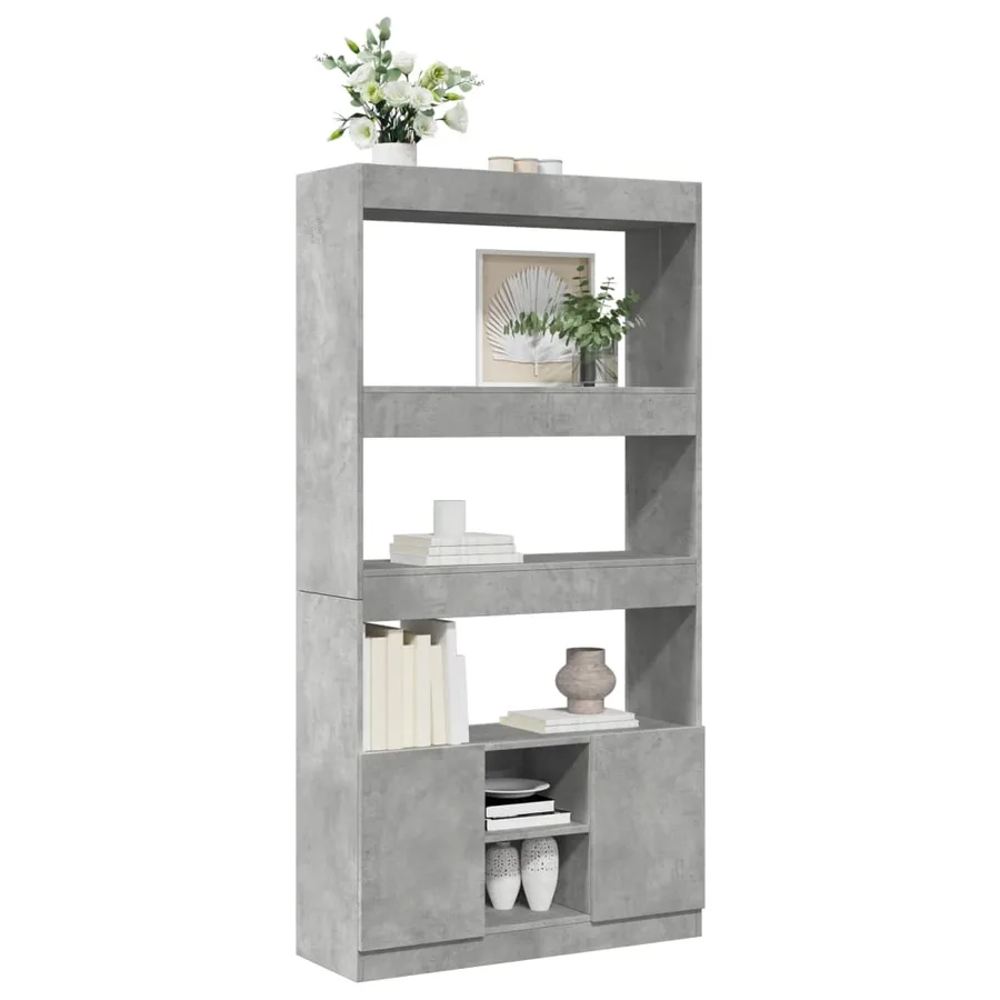 Buffet haut gris béton 92x33x180 cm bois d'ingénierie - 4