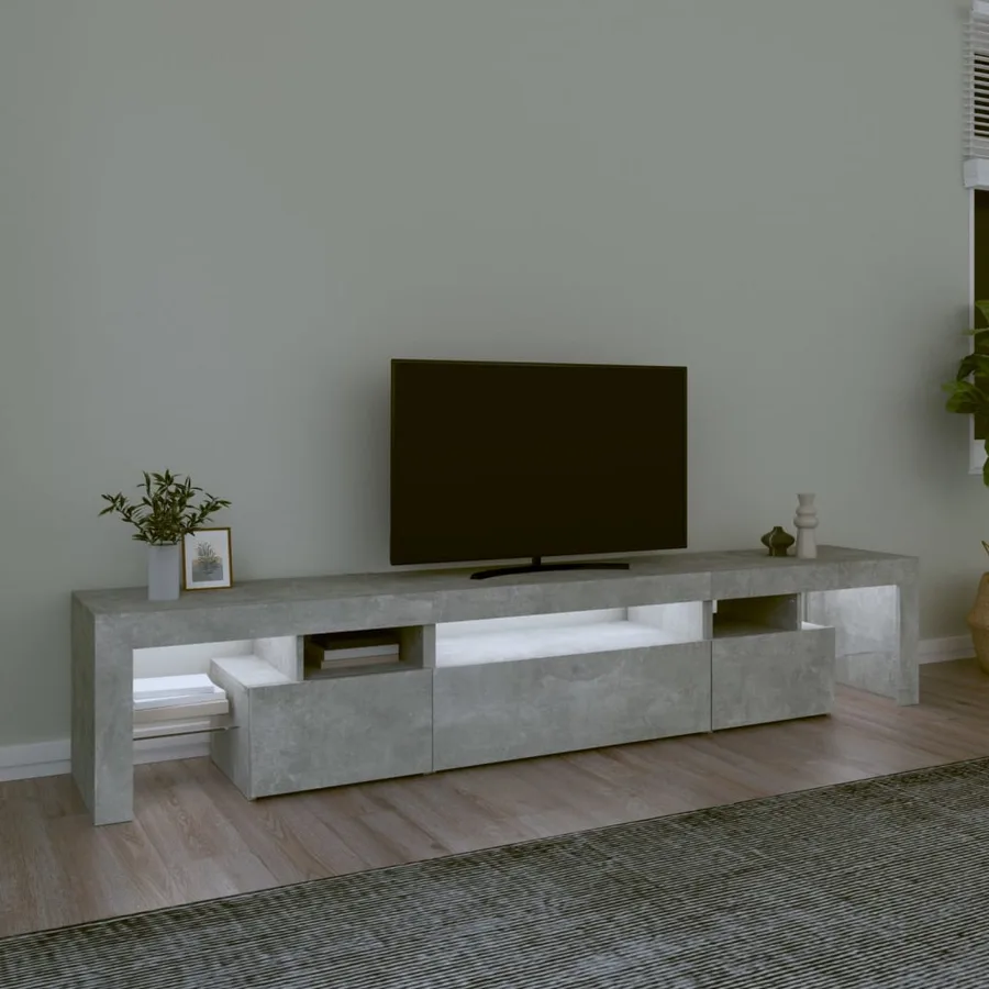 Meuble TV avec lumières LED Gris béton 215x36,5x40 cm - 3