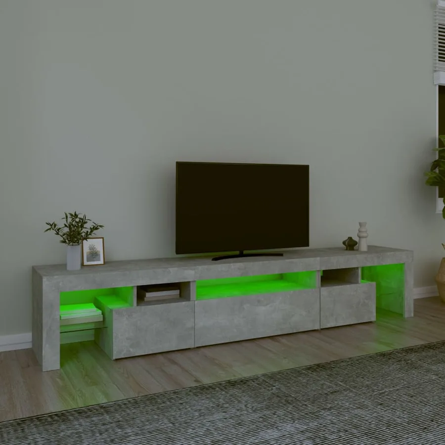 Meuble TV avec lumières LED Gris béton 215x36,5x40 cm - 4