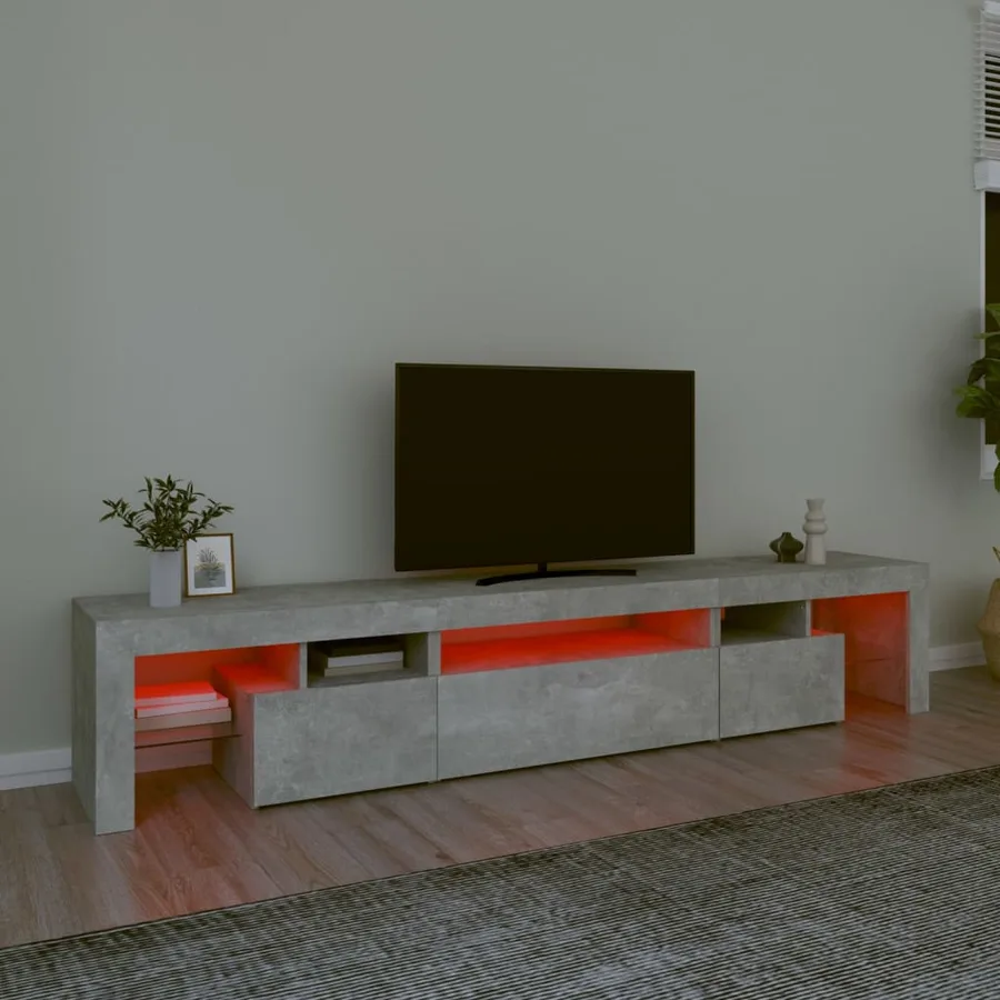 Meuble TV avec lumières LED Gris béton 215x36,5x40 cm - 5