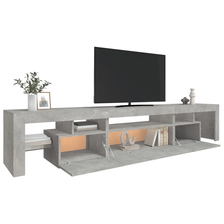 Meuble TV avec lumières LED Gris béton 215x36,5x40 cm - 6
