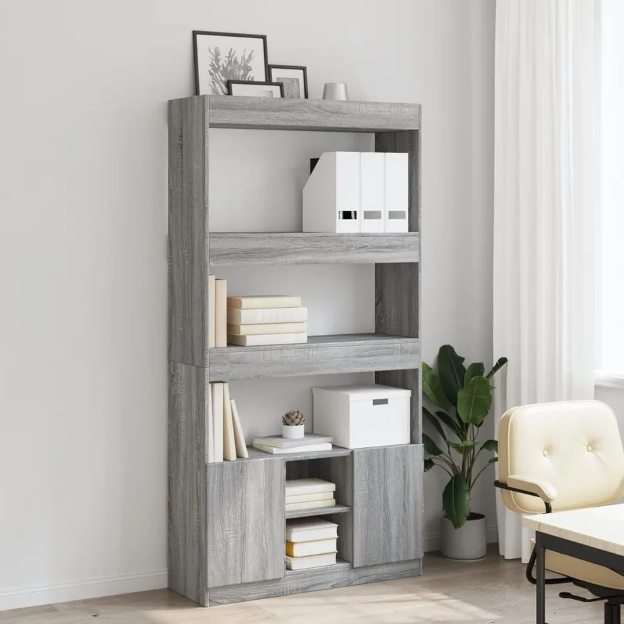 Buffet haut sonoma gris 92x33x180 cm bois d'ingénierie - 3