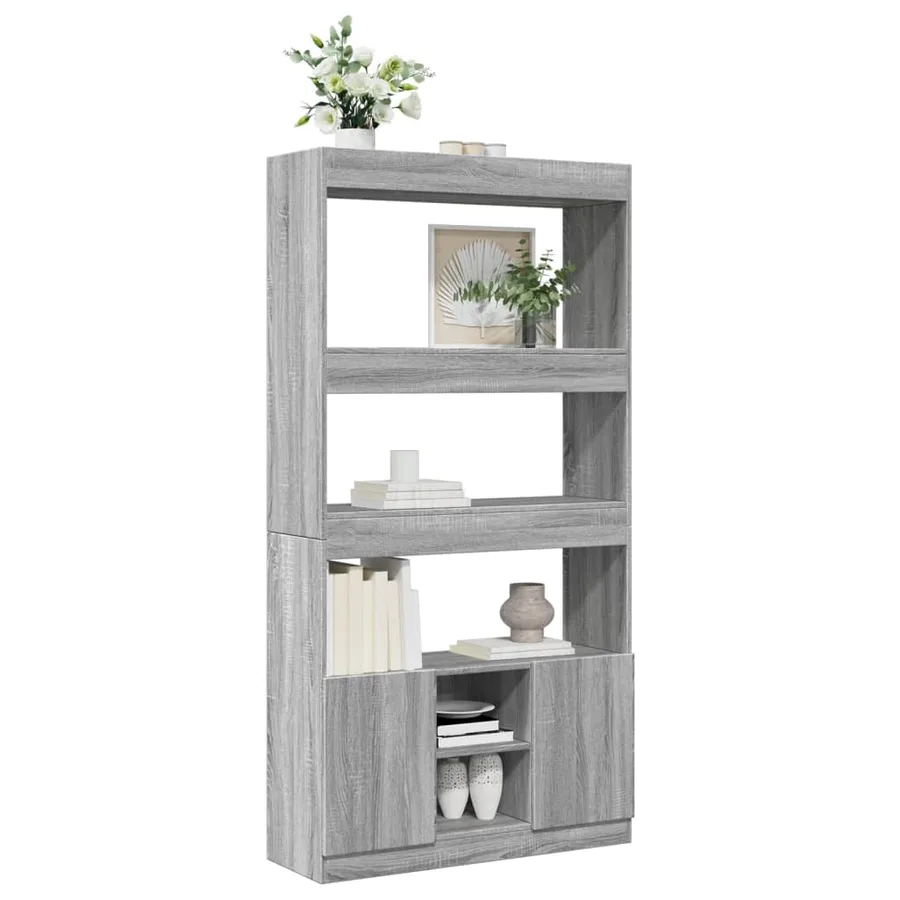Buffet haut sonoma gris 92x33x180 cm bois d'ingénierie - 4