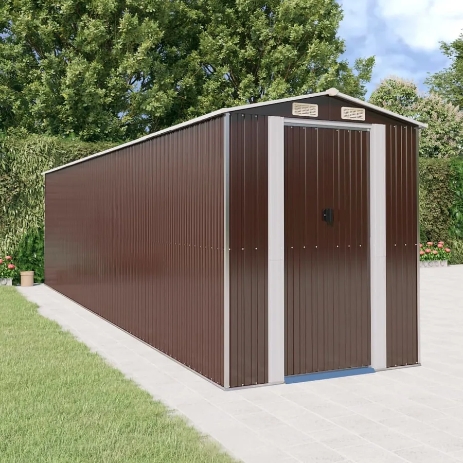 Abri de jardin Marron foncé 192x772x223 cm Métal galvanisé