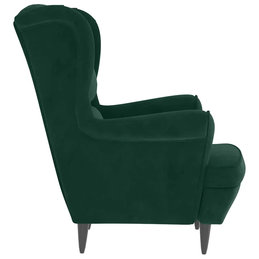 Fauteuil à oreilles avec tabouret vert foncé velours - 5