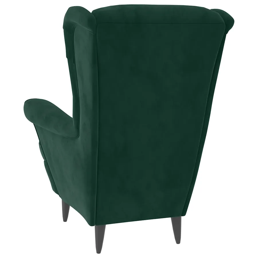 Fauteuil à oreilles avec tabouret vert foncé velours - 6