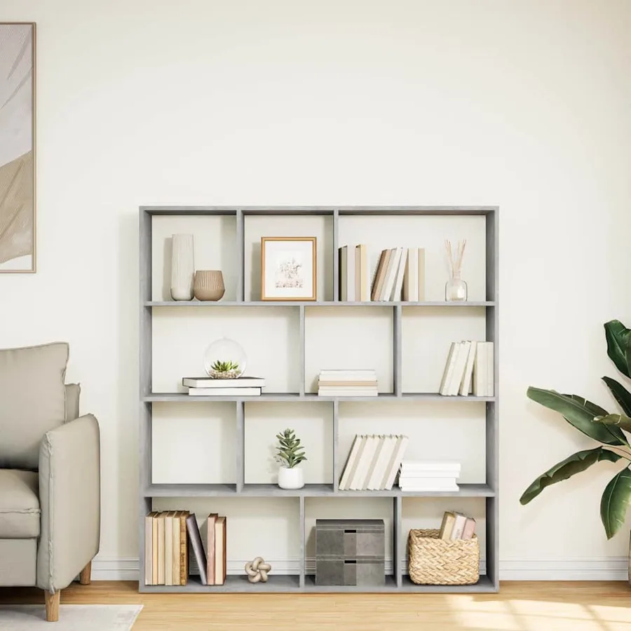 Bibliothèque gris béton 132x29x141,5 cm bois d'ingénierie - 3