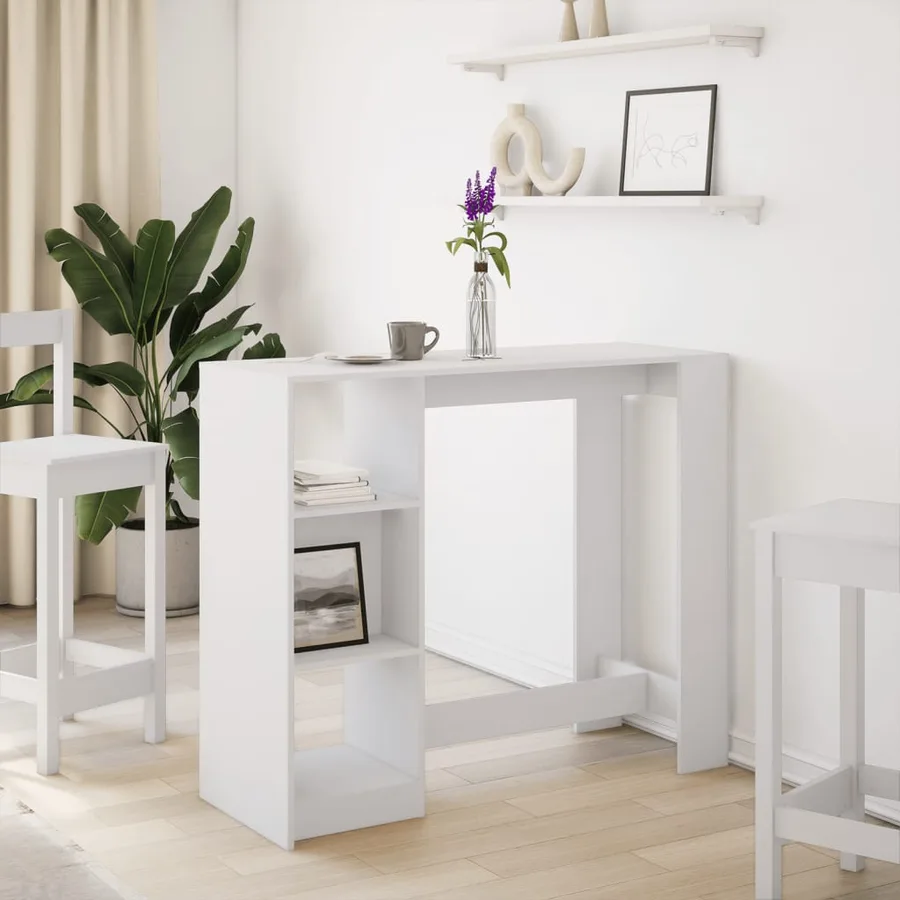 Table de bar et étagère blanc 124x46x103,5 cm bois d'ingénierie - 3