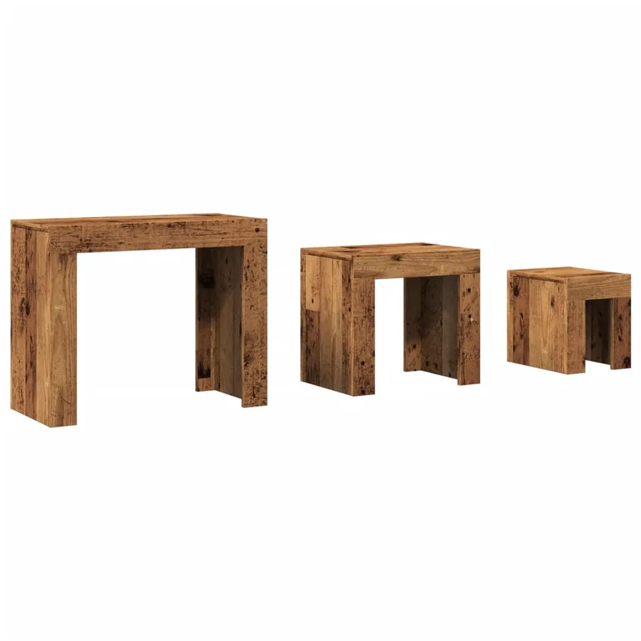 Tables basses gigognes 3 pcs vieux bois bois d'ingénierie - 2