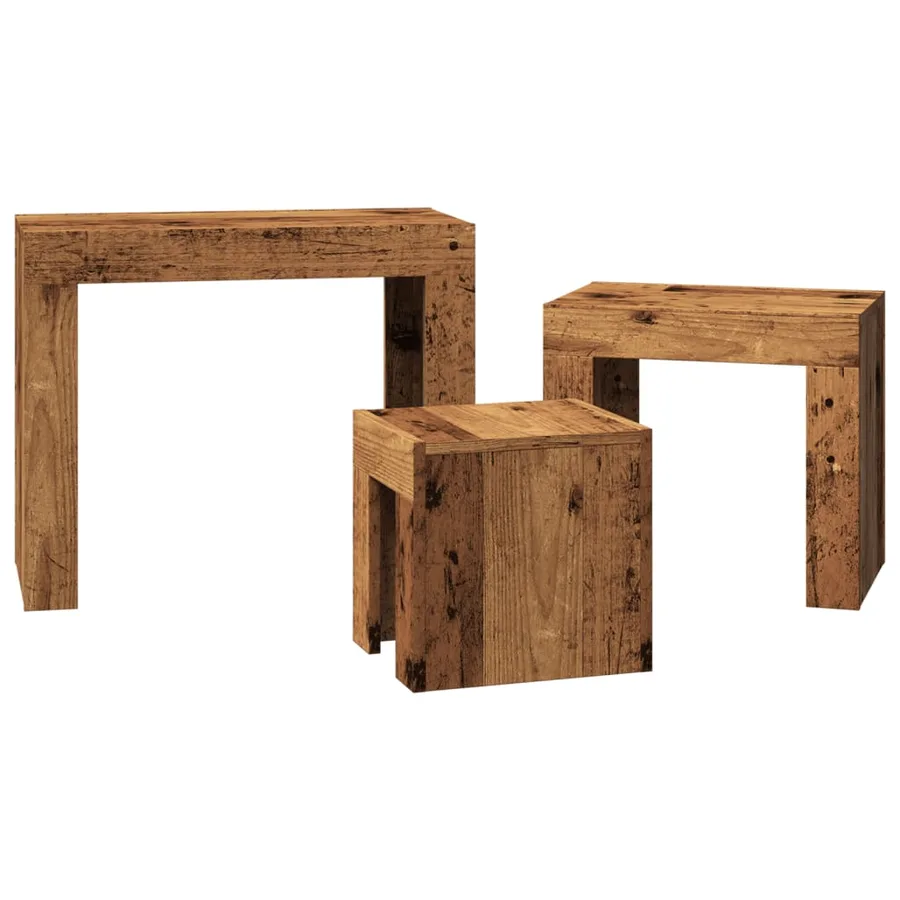 Tables basses gigognes 3 pcs vieux bois bois d'ingénierie - 5