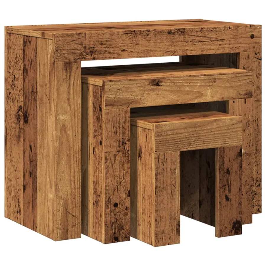 Tables basses gigognes 3 pcs vieux bois bois d'ingénierie - 7