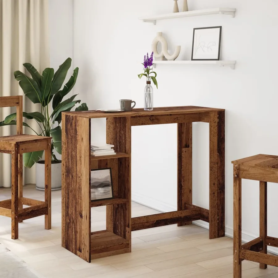 Table de bar avec étagère vieux bois bois d'ingénierie - 3