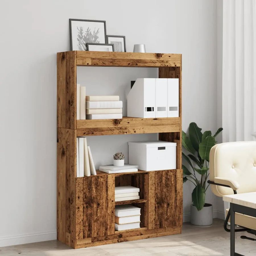 Buffet haut vieux bois 92x33x140 cm bois d'ingénierie - 3