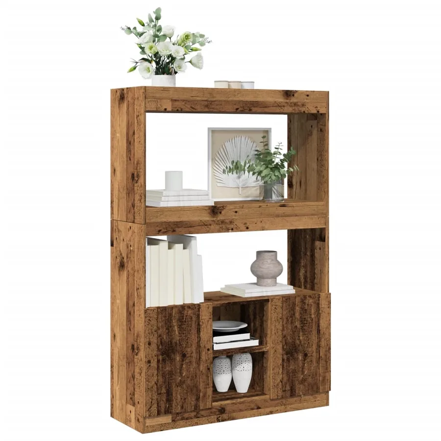 Buffet haut vieux bois 92x33x140 cm bois d'ingénierie - 4