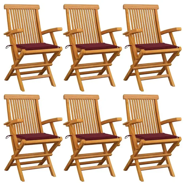 Chaises de jardin coussins rouge bordeaux lot de 6 Teck massif