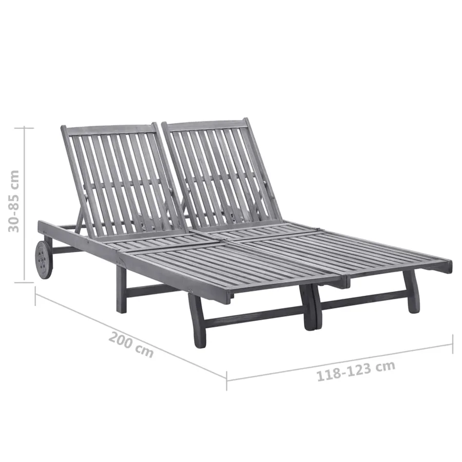 Chaise longue de jardin 2 places avec coussin Gris Acacia - 6