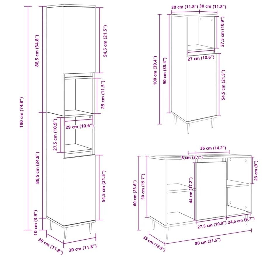 Ensemble de meubles de salle de bain 3 pcs chêne sonoma - 11